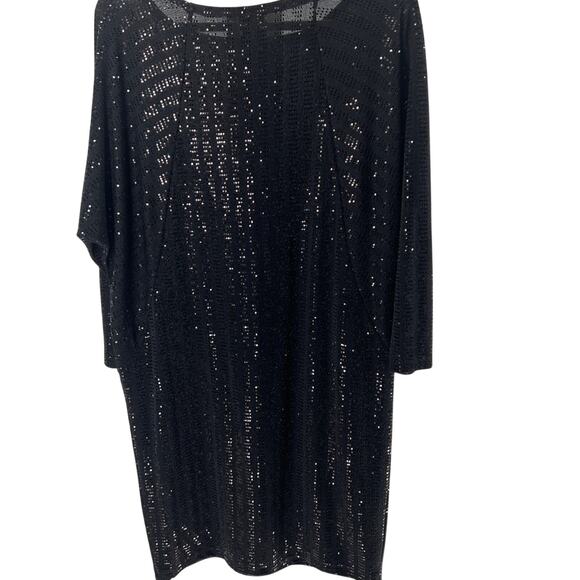 Clara Sun Woo black sequined long sleeve shift dress Sz M - Picture 3 of 11